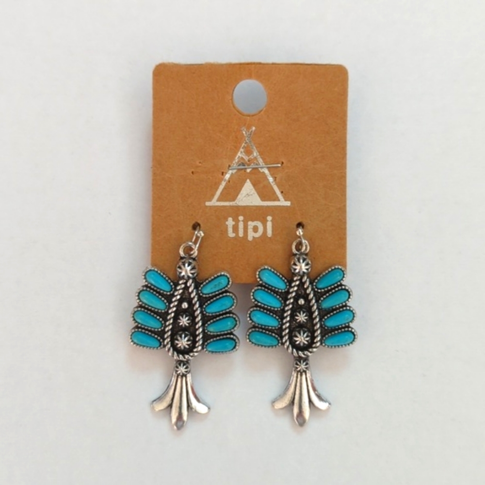Tipi Navajo Inspired Silver and Turquoise Drop Earrings